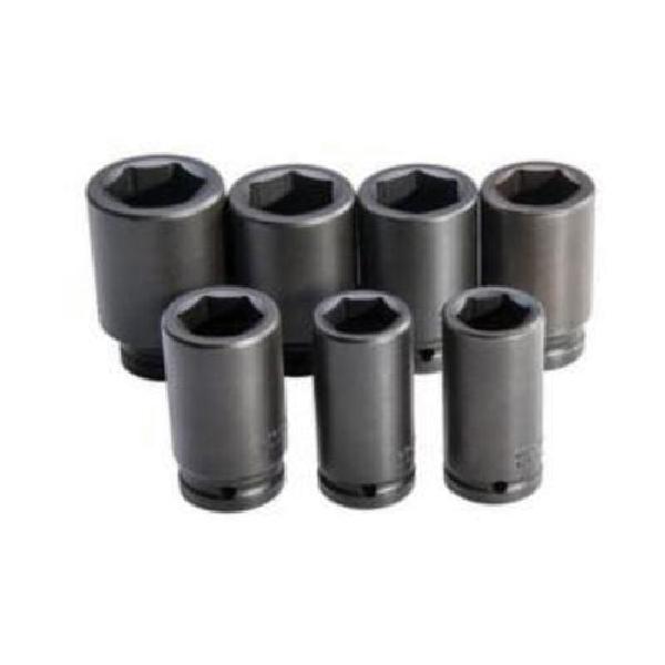 Impact Socket Set, Yes Impact Rated, Measurement System: Metric, 7 Piece, 6 Points, Included Socket Size: 26 to 38 mm, 3/4 in Drive, Specifications Met: ASME Specified, Square Drive, Alloy Steel, Black Oxide