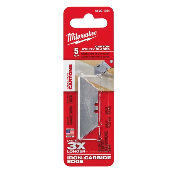 Utility Knife Blade, 5-Piece, Round Point/Straight Edge Blade Design, 2-3/8 in Blade Length, 3/4 in Blade Width, 0.025 in Thickness, 2 Points, Compatible With: Most Standard Utility Knives, Micro Carbide Metal