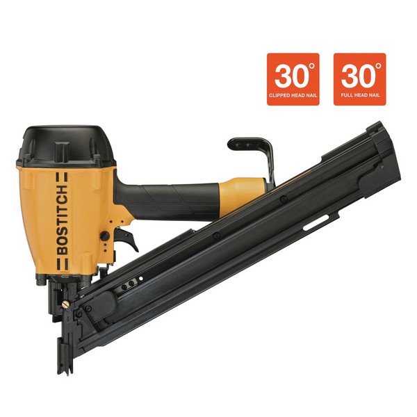 Framing Nailer, Pneumatic, Tool/Kit: Tool, 0.113 to 0.131 Inch Diameter x 2 to 3-1/4 Inch Length Fastener, Paper Tape Collation, 30 °Collation, 90 Magazine, Top Loading, Tool-Free Selectable Trigger, Non-Marring Tip, 6.4 cfm Air Flow, 120 PSI Air, 3/8 Inch NPT Air Inlet