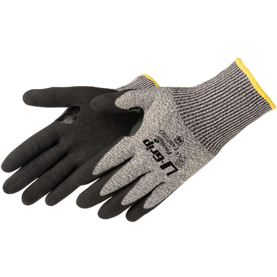 Glove, Series: F4970SD, XL Size, Sandy Foam Nitrile Palm, Engineered Yarn, Salt & Pepper, Seamless Style, Knit Wrist Cuff, ANSI Cut-Resistance Level: A6, ANSI Puncture-Resistance Level: 2, Resists: Abrasion/Cut/Puncture/Tear