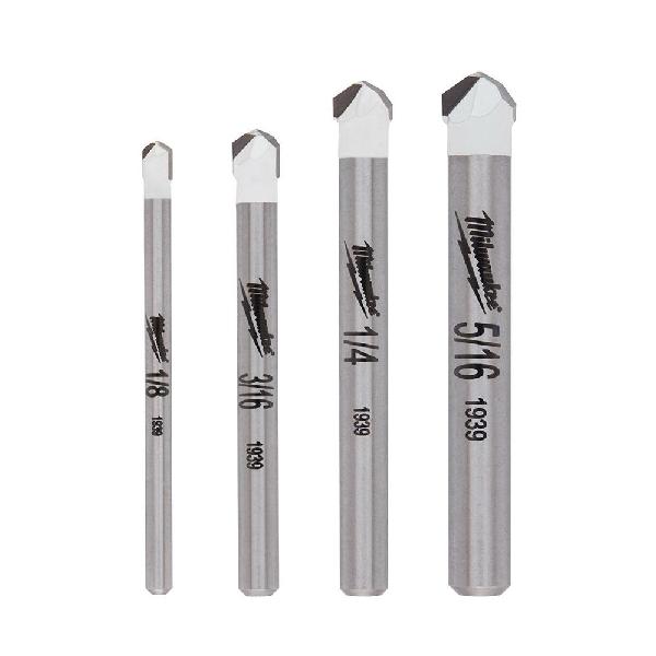 Drill Bit Set, Specialty Single Ended, Imperial System of Measurement, 5/16 in Minimum Drill Bit Size, 1/4 in Maximum Drill Bit Size, 4 Piece, For Use With: Hammer Drill Drivers, Carbide