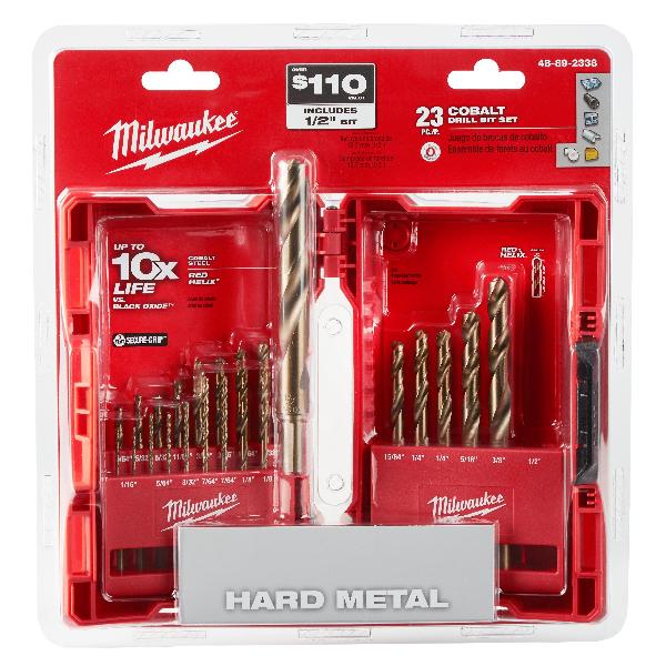 Drill Bit Set, Imperial System of Measurement, 1/16 in Minimum Drill Bit Size, 1/2 in Maximum Drill Bit Size, 135 deg Drill Point Angle, 23 Piece, Specifications: 3-Flat Shank, Cobalt