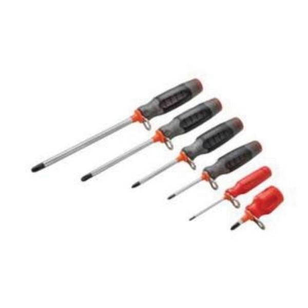 Screwdriver Set, Tether Ready, Measurement System: Imperial, 6 Piece, Ergonomic Quad-Lobe Handle, Screwdriver Types Included: Phillips®, No ESD-Safe, Insulated: No, Specifications Met: ASME B107.15/B107.600, Specifications: 1-1/2 to 8 in L Round Shan