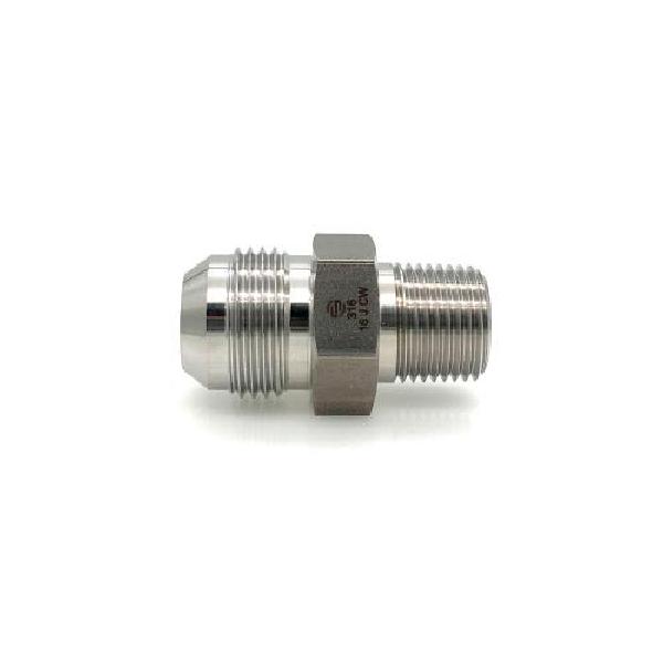 Stainless Adapters Hydraulic Adapter, Straight, 3/8 x 3/8 Inch Nominal, 37° Male JIC Flare x MNPT, 1.44 Inch Length, 5000 psi, 1000 °F, 316 Stainless Steel