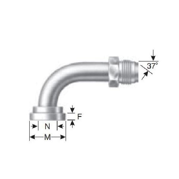 Hydraulic Flange Adapter, High Pressure SAE to SAE, Series: G60, 2 Inch x 2-1/2-12 Nominal, Code 61 O-Ring Flange x Male 37° JIC Flare End Style, 90° Angle, 6000 PSI Pressure, Steel, 2.81 Inch Diameter Dimensions