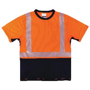 T-Shirt, Lightweight Performance, Series: 8283BK, 4XL Size, Black/Hi-Viz Orange, Polyester Fabric, 34 in Length, 56 to 60 in Chest, 1 Pocket