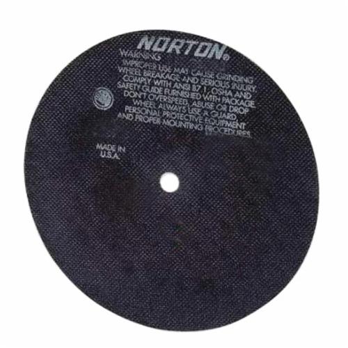 Cut-Off Wheel, All Purpose, 6 in Wheel Dia, 0.035 in Wheel Thickness, 3/8 in Center Hole, 60 Grit, Medium Grade, Aluminum Oxide Abrasive, 10185 RPM Maximum, Resin Bond, Applicable Materials: Ferrous Metals, Cast Iron, Ductile Iron, Gray Iron, Soft Carbon Steel, Stainless Steel and Tool Steel, Wheel Type Number: Type 1, Wheel Hardness: O