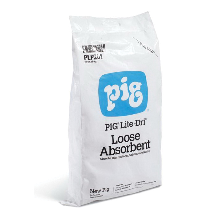 Loose Absorbent, 8 gal Container, Bag Container, 8 gal Absorption, Fluids Absorbed: Coolants/Oils/Solvents/Water, Composition: Cellulose Fiber/Mineral Oil, Gray