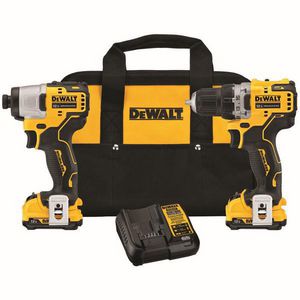 Cordless Drill and Impact Driver Combo Kit, Brushless, Kit Bare Tool/Kit, 3/8 in Drive, 1450 in-lb Torque, 12 VDC, 2 Ah Battery, Battery Included: Yes