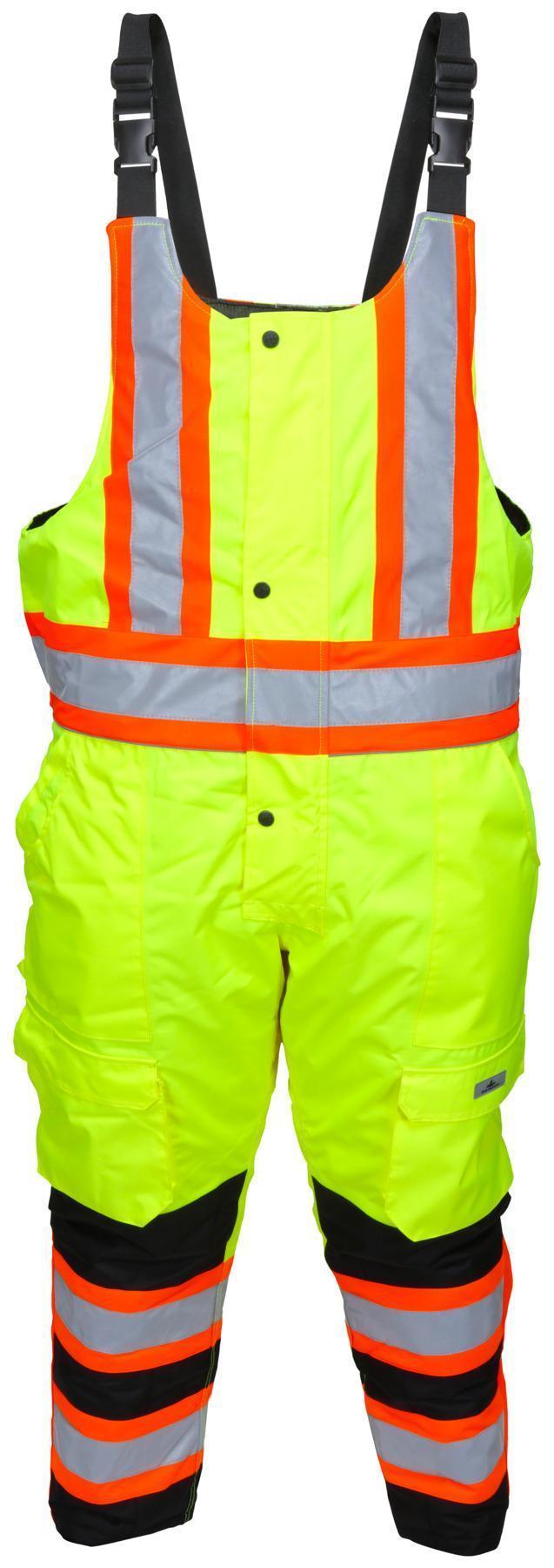 Rain Coverall, High-Visibility, 5X Size, Fluorescent Lime, Polyester/Polyurethane, 32.48 in Inseam Length, Stitched/Taped Seam, 6 Pockets