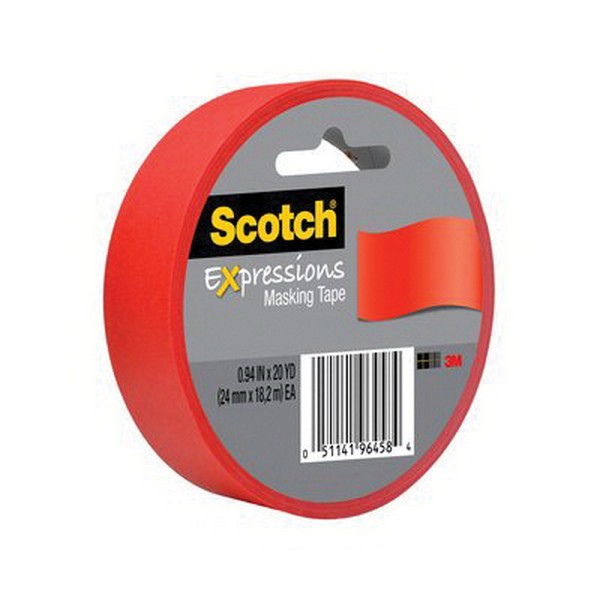 Masking Tape, Expression, 20 yd Length, 1 Inch Width, Red, Paper Backing