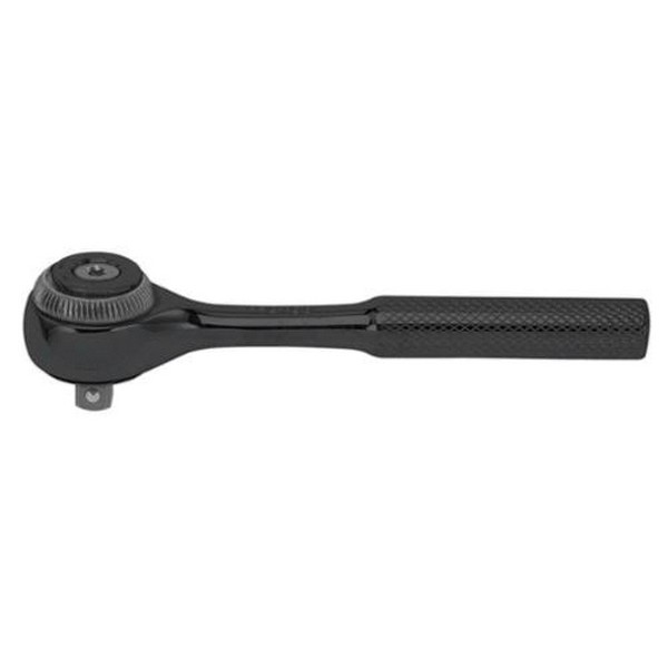Hand Ratchet, Non-Insulated Standard, Measurement System: Imperial, 1/2 in Drive, 9-3/8 in Overall Length, Round Head Shape, 5˚ Minimum Arc Swing, 72 Geared Teeth, Knurled Grip Handle, Specifications Met: ASME B107.10M, No Reversible, Steel, Black Ox