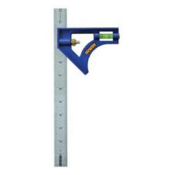 Combination Square, 12 in Size, 90° Measuring Angle, Measuring System: Imperial, Stainless Steel, Blue
