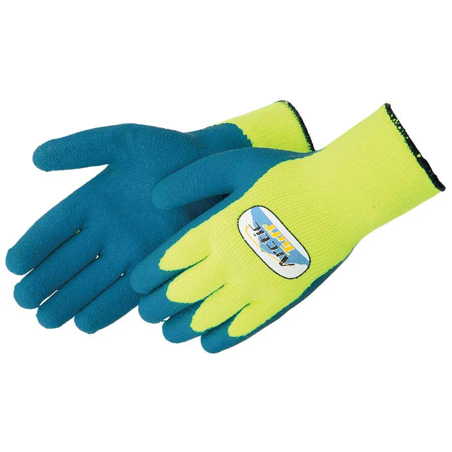 Gloves, Series: 4789LG, XL Size, Latex Palm, Acrylic, Blue/Hi-Vis Green, Seamless Style, Knit Wrist Cuff, Resists: Abrasion/Cut/Puncture/Tear