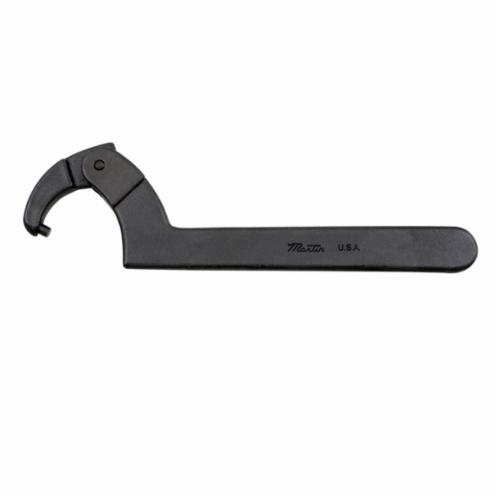 Pin Spanner Wrench, Adjustable SAE, Series: BD11, 4-1/2 to 6-1/4 Inch Capacity, 12-3/16 Inch Overall Length, 3/8 Inch Pin Diameter, 1/4 Inch Pin Length, Flat Handle, 11/32 Inch Handle, Forged Alloy Steel, Industrial Black