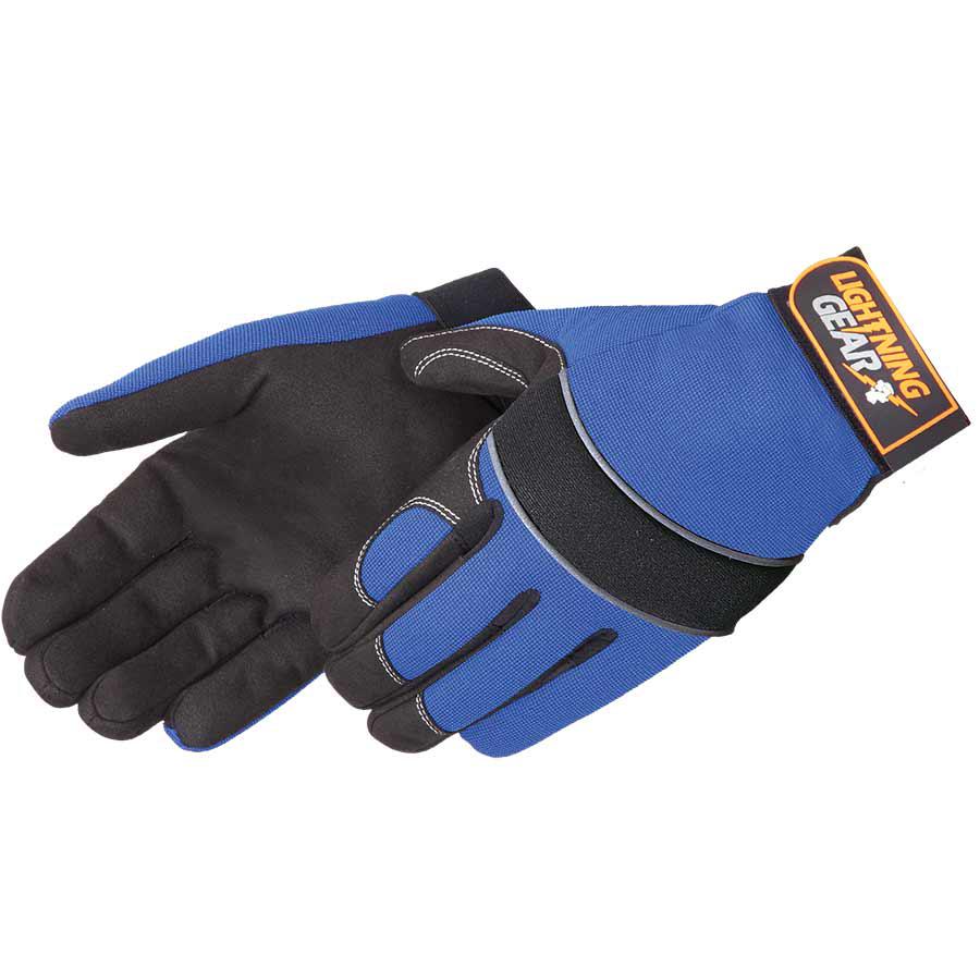 General Purpose Work Glove, Series: 0916, Synthetic Leather, Black/Blue, Spandex Lining, Hook and Loop Closure