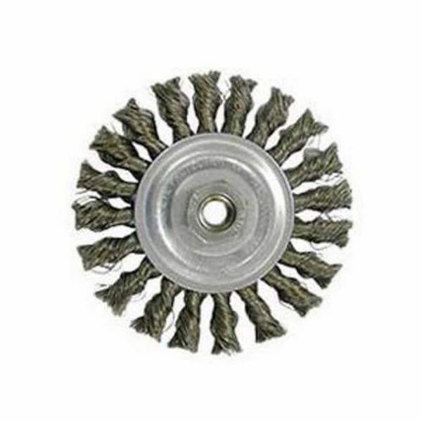 Wire Wheel Brush, Wide Face, 4 in Brush Dia, M10x1.25, Standard/Twist Knot Wire, 0.014 in Wire Dia, Steel Wire, 20000 RPM Max