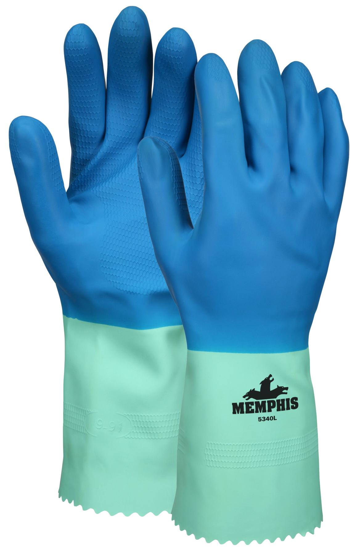 Gloves, Industrial, XL Size, Latex, Blue, Honeycomb Grip, Flock Lining, Nitrile Coating, 28 mil Thickness, Resists: Chemical