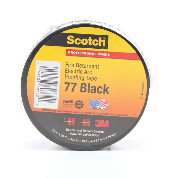Electric Arc Proofing Tape, Premium Grade, 20 Foot Length, 1-1/2 Inch Width, 30 mil Thickness, Black, Intumescent Elastomer Backing, 1200 PSI Tensile Strength, 73 °F Maximum Operating, 0 °F Minimum Operating, Specifications Met: ASTM D1000, ASTM D2863, A