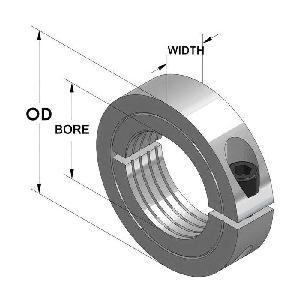 Clamping Collar, 1 1/4-12 Inch Thread, 2-1/16 Inch Outside Diameter, 1/2 Inch Width, One-Piece, Stainless Steel
