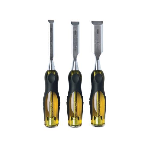 Wood Chisel Set, Short Blade, 1/2 to 1 in Chisel, 9 in Overall Length, 3 Number of Chisels, 3 Piece, 16-975 9 in L x 1/2 in W, 16-977 9 in L x 3/4 in W, 16-978 9 in L x 1 in W Chisel Set Contents, Carbon Alloy Steel, Lacquered