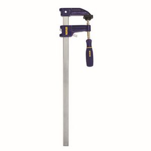 Bar Clamp, Clutch Lock F-Clamp Medium Duty, Series: Traditional 100, 18 in Clamping, 3-1/8 in Throat Depth, 1000 lb Clamping, Ergonomic/Soft Grip Handle, Resin Handle, Steel Bar, Blue/Yellow/Silver