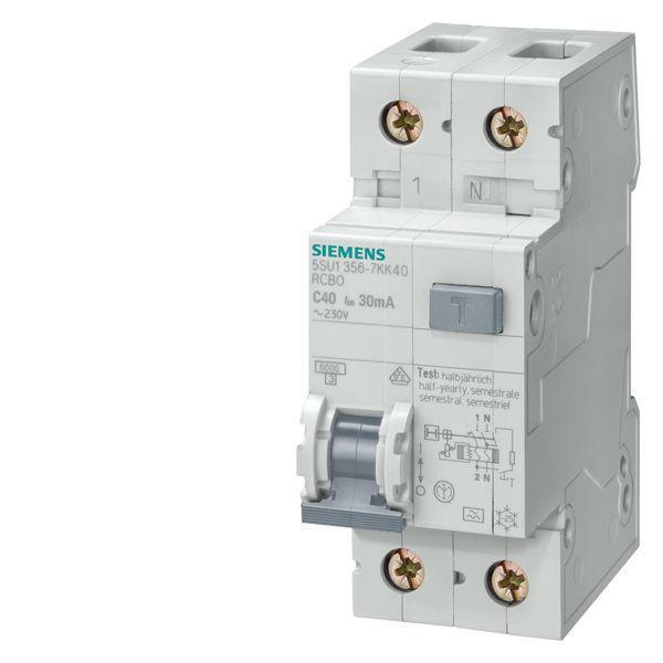 Residual Current Circuit Breaker, Series: 5SU1, 230 VAC, 13 A, 50 Hz Frequency, 6 kA Interrupt, A Frame, B-Curve Trip, 30 mA Trip, 1+N Pole, Thread Connection, IP20 Enclosure, -25 to 55 °C, 90 mm H x 36 mm W x 77 mm D Dimensions