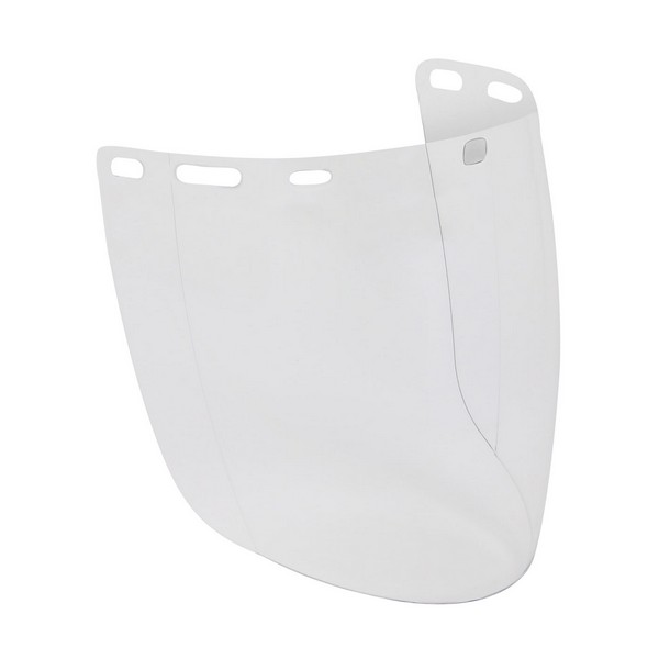 Optical Safety Visor, Molded Aspherical, Clear, Polycarbonate, 0.078 in Visor Thickness, 8 in Visor Height, 15 in Visor Width, For Use With: Headgear and Hard Hat Adapter, Resists: Dust and Impact, Specifications Met: ANSI Z87.1+