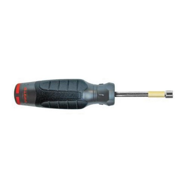 Nut Driver, Standard, 1/4 in Size, 7-3/8 in Overall Length, Measurement System: Imperial, Hollow/Round Shank, 2-7/8 in Shank Length, Ergonomic Quad-Lobe Handle, Acetate Handle, Black/Gray Handle, Magnetized Tip: No, No ESD-Safe, Polished Chrome, Allo