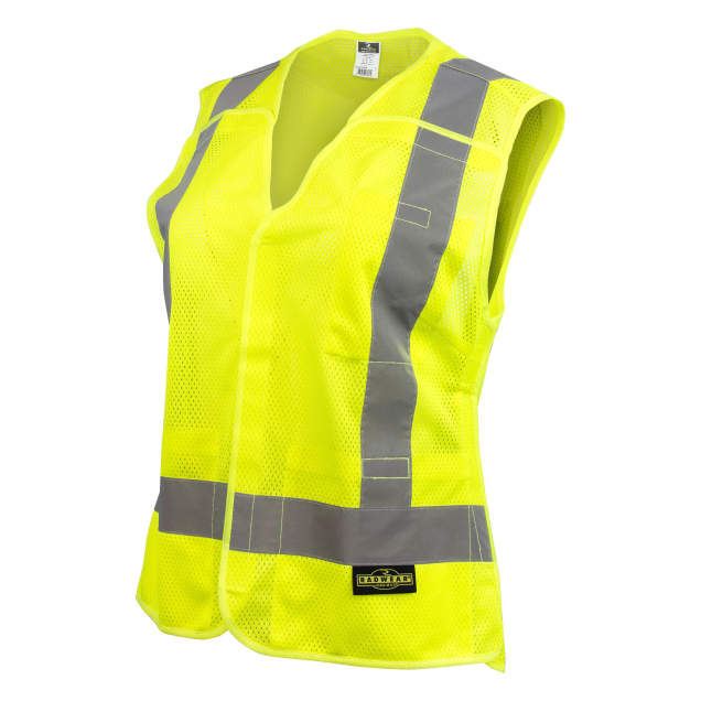 Safety Vest, 5-Point Breakaway Economy, Series: SV4WGM, Women's Gender, 2XL Size, Hi-Viz Green, Polyester Mesh, Silver Stripe, 28 in Chest, 28 in Front/29 in Back Length, Hook and Loop Closure, 3 Pockets, ANSI Class: Class 2, Specifications Met: ANSI/ISEA 107-2020 Type R