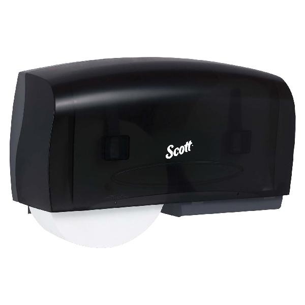 Bathroom Tissue Dispenser, Coreless Twin, Series: JRT, 11 in Overall Length, 20 in Overall Width, 6 in Overall Height, Wall Mounting, Plastic, Black Finish/Color, Domestic