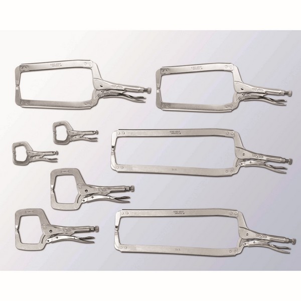 Locking C-Clamp Set, 8-Piece, 1-1/2 in, 2-5/8 in Throat Depth, Heat Treated Alloy Steel, Nickel Plated