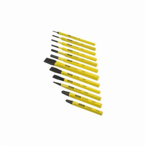 Punch and Cold Chisel Set, 3/8 to 5/8 in Chisel, 1/16 to 5/16 in Punch, 6-3/4 in Overall Length, 9 Punches, 3 Chisels, 12 Piece, Pin/Center/Starting/Cold Style, Steel, Powder Coated