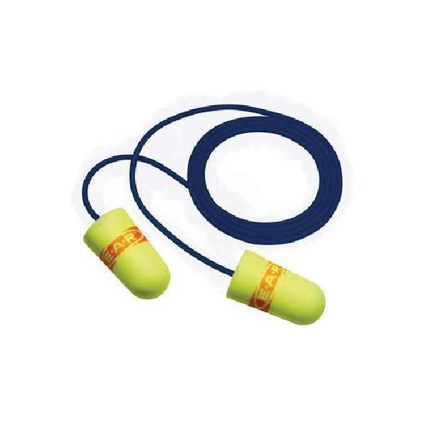 Earplugs, Corded, Series: 32 dB Noise Reduction, Taper Shape, Red/Yellow Plug, Polyurethane Foam Plug, Blue Cord, Vinyl Cord, Disposable/Reusable: Reusable