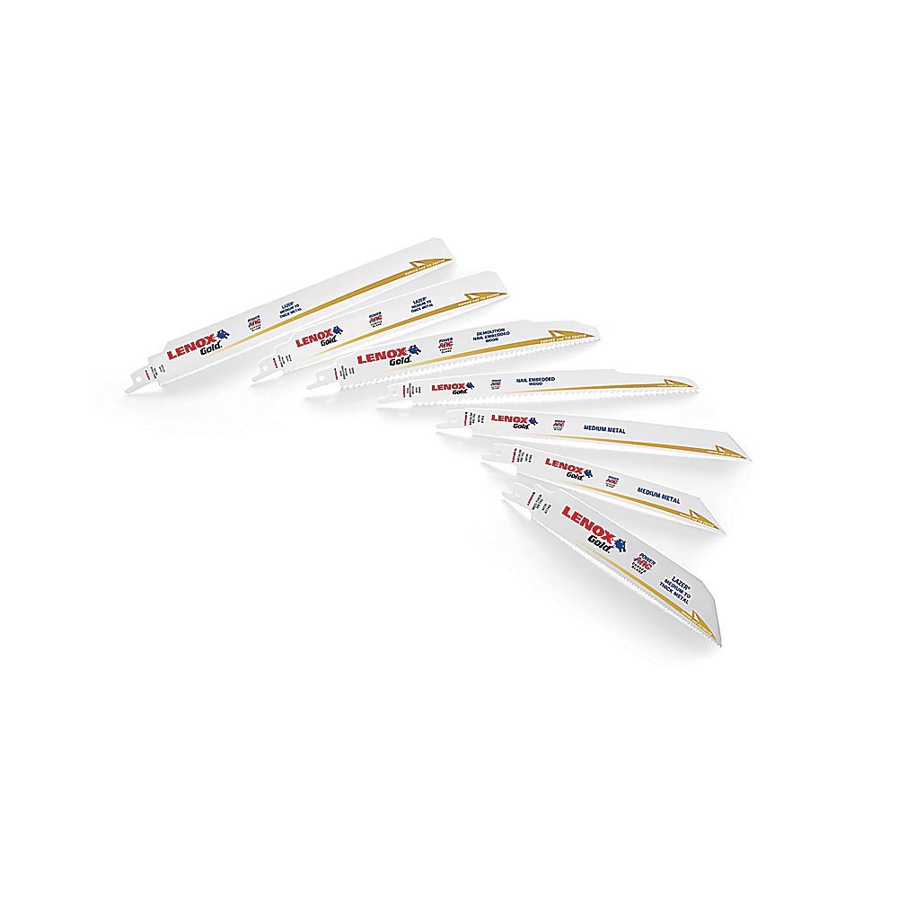 Reciprocating Saw Blade, Power Arc Curved, 8 in Length, 3/4 in Width, 0.035 in Thickness, 24 TPI, Reinforced Teeth, 1/2 in Tang, U-Shank Tang, HSS Cutting Edge, Bi-Metal Body, Titanium Coated, Applicable Materials: Metal