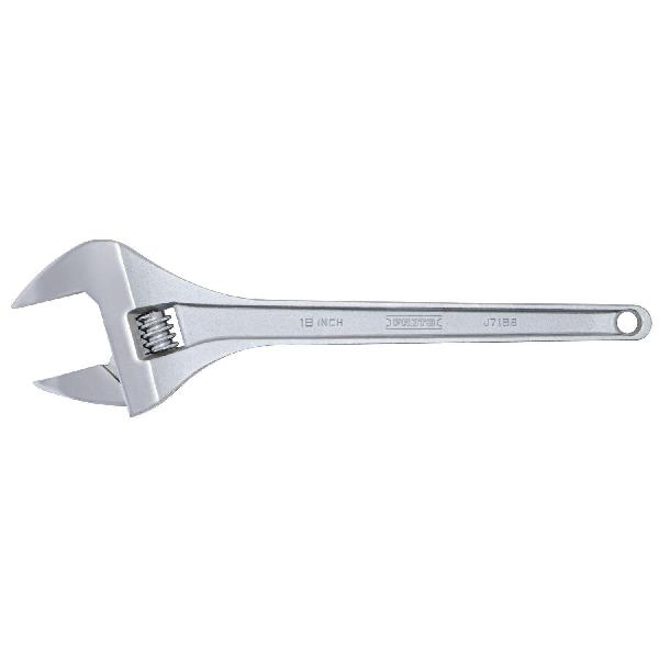 Wrench, Non-Insulated Standard, Adjustable Wrench, 2-1/16 in Wrench Opening, 18-7/32 in Overall Length, 2-15/32 in Jaw Width, Alloy Steel Jaw, 15˚ Head, Ergonomic/Plain Grip Handle, Alloy Steel Body, Tether Ready: Yes, Specifications Met: ASME B107.1