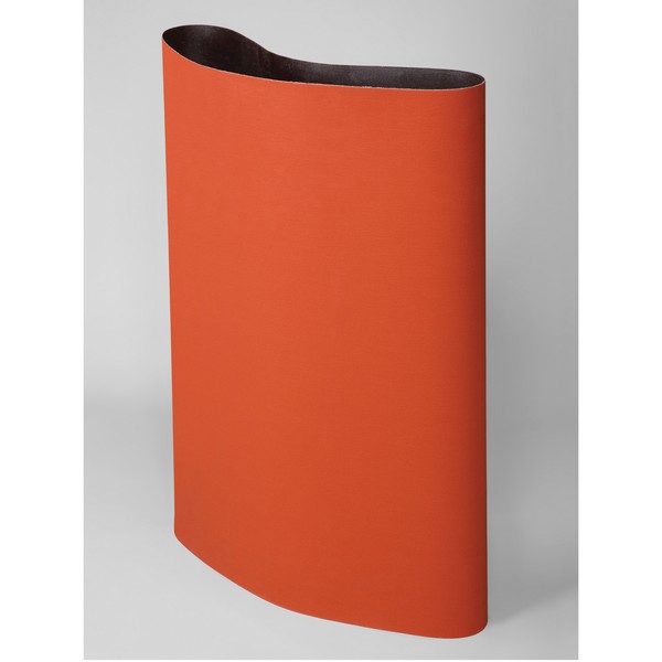 Coated Abrasive Belt, Flat Wide, 60 in Belt Length, 25 in Belt Width, 60 Grit, Medium Grade, Ceramic Aluminum Oxide Abrasive, Polyester Backing, Closed Coat, Orange