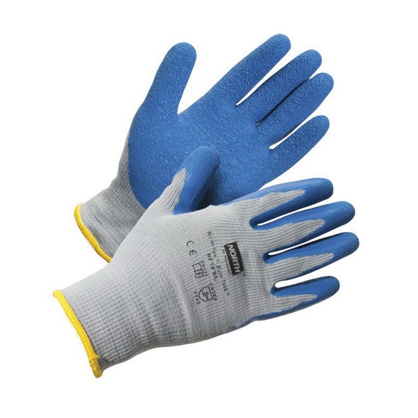 General Purpose Gloves, Standard Weight, Series: NorthFlex Duro Task™ NF14, XL Size, Natural Rubber Palm, 10 ga Cotton/Polyester, Blue/Gray, Grip Style, Unlined Lining, Knit Wrist Cuff, 26 cm Length, Resists: Abrasion, Cut, Puncture and Tear