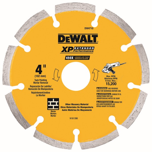 Diamond Saw Blade, Extended Performance Segmented Rim, 4 in Diameter Blade, 5/8 in, 7/8 in, 20 mm Arbor/Shank, 1 in Cutting Depth, Dry Cutting Condition, 8 mm Segment Height, 15200 RPM Maximum, Applicable Materials: Brick, Cement, Concrete, Metal and