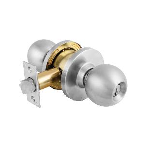 Cylindrical Ball Knob, Commercial Grade, Series: BLC, Lockset Function: Entrance, Ball, Grade: 2, 2-3/4 in Backset, 6 Pins, 2 Keys, Alike Keying, Schlage SC4 Keyway, For Door Thickness: 1-3/8 or 1-3/4 in, Polished Chrome/Brushed