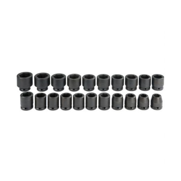 Socket Set, Yes Impact Rated, Measurement System: Metric, 21 Piece, 6 Points, Included Socket Size: 19 to 41 mm, 3/4 in Drive, Specifications Met: ASME B107.33M, Alloy Steel, Black Oxide