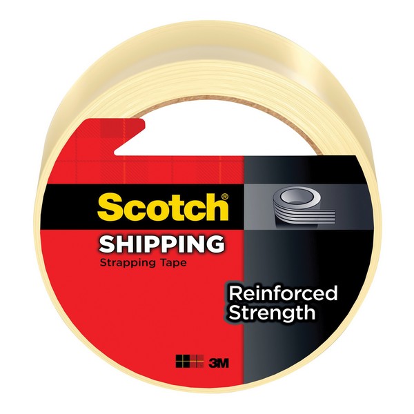 Shipping Strapping Tape, Acid Free Heavy Duty Reinforced Strength, 30 Yard Length, 1.88 Inch Width, Clear, 100 in-lb Tensile Strength, Resistance Properties: Abrasion/Moisture