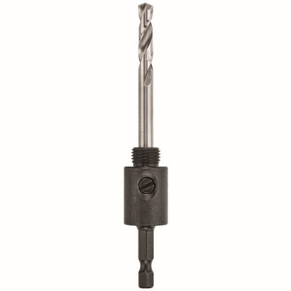 Hole Saw Arbor, Standard, 1-3/16 in Arbor, Hex Shank, 1/4 in Shank, 9/16 in Overall Length, 135 deg Point, Hardened Steel