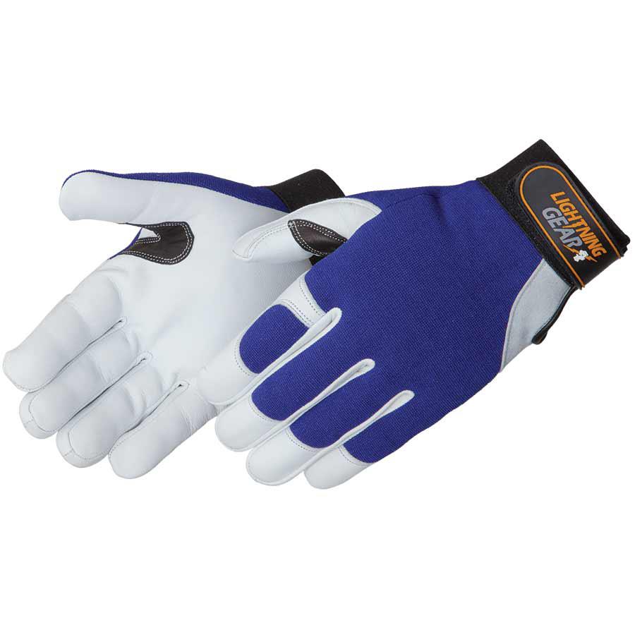 General Purpose Work Glove, Series: 0816, M Size, Synthetic Leather, Blue/White, Reinforced Style, Spandex Lining, Hook and Loop Closure