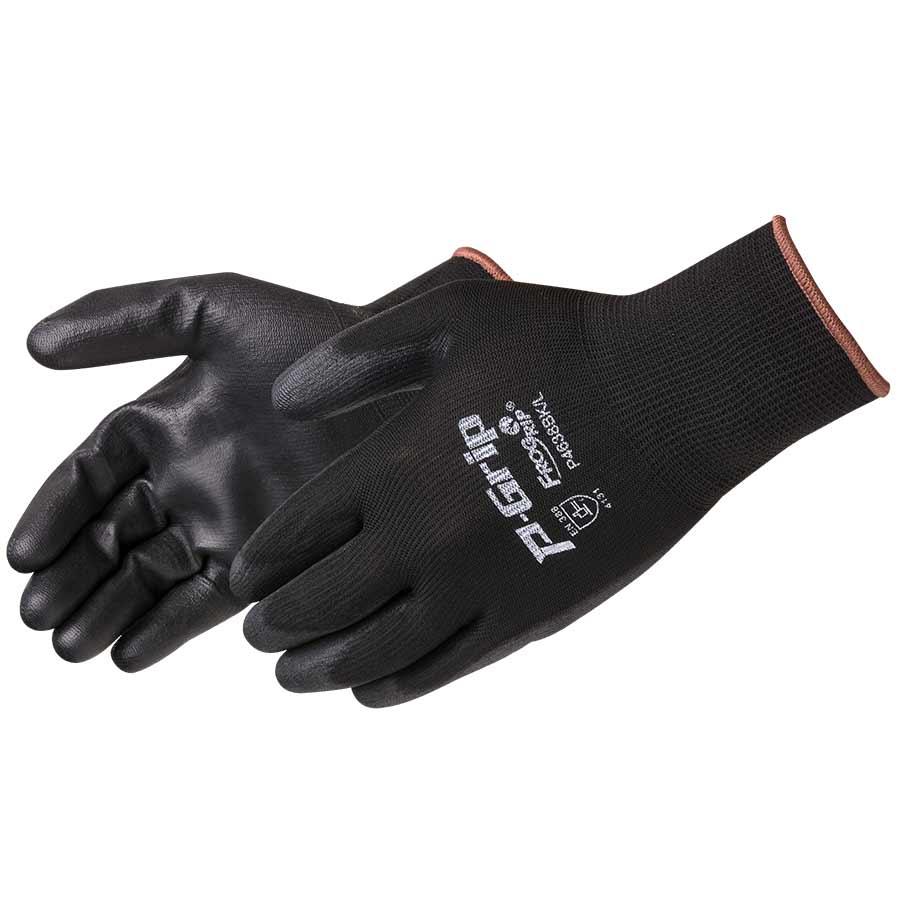 Glove, Series: P4638BK, XL Size, Polyurethane Palm, 13 ga Nylon/Polyester, Black, Seamless Style, Knit Wrist Cuff, Palm and Fingers Coating Coverage, Resists: Abrasion/Cut/Puncture/Tear
