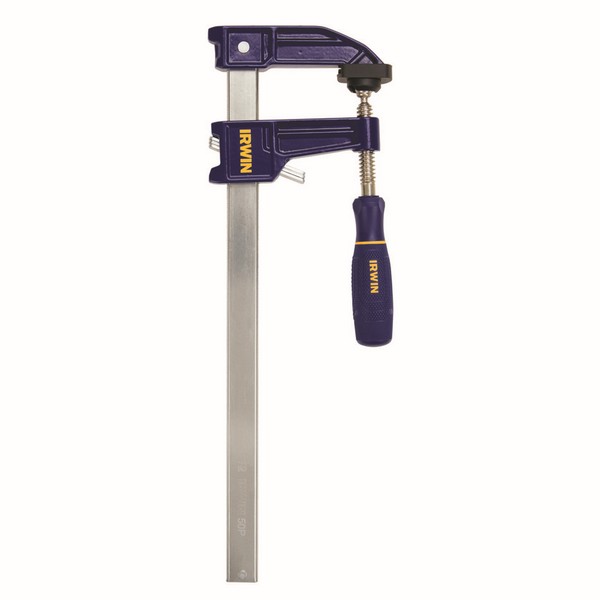 Bar Clamp, Clutch Lock F-Clamp Medium Duty, Series: Traditional 100, 12 in Clamping, 3-1/8 in Throat Depth, 1000 lb Clamping, Ergonomic/Soft Grip Handle, Resin Handle, Steel Bar, Blue/Yellow/Silver