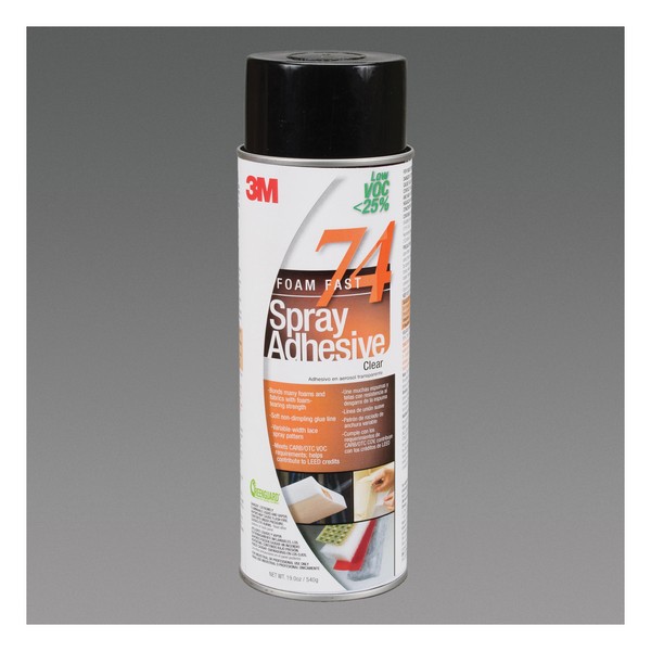 Spray Adhesive, Series: Foam Fast, Aerosol Can Container, 24 fl-oz Container, 19 oz Net Weight, 50 sq-ft Coverage, 30 s to 2 min Drying, 1 to 15 min Setting, 2 min Curing, Clear, -30 to 200 °F, 0.88 Specific Gravity, <lt/>25 % VOC, Flammability: 4, F