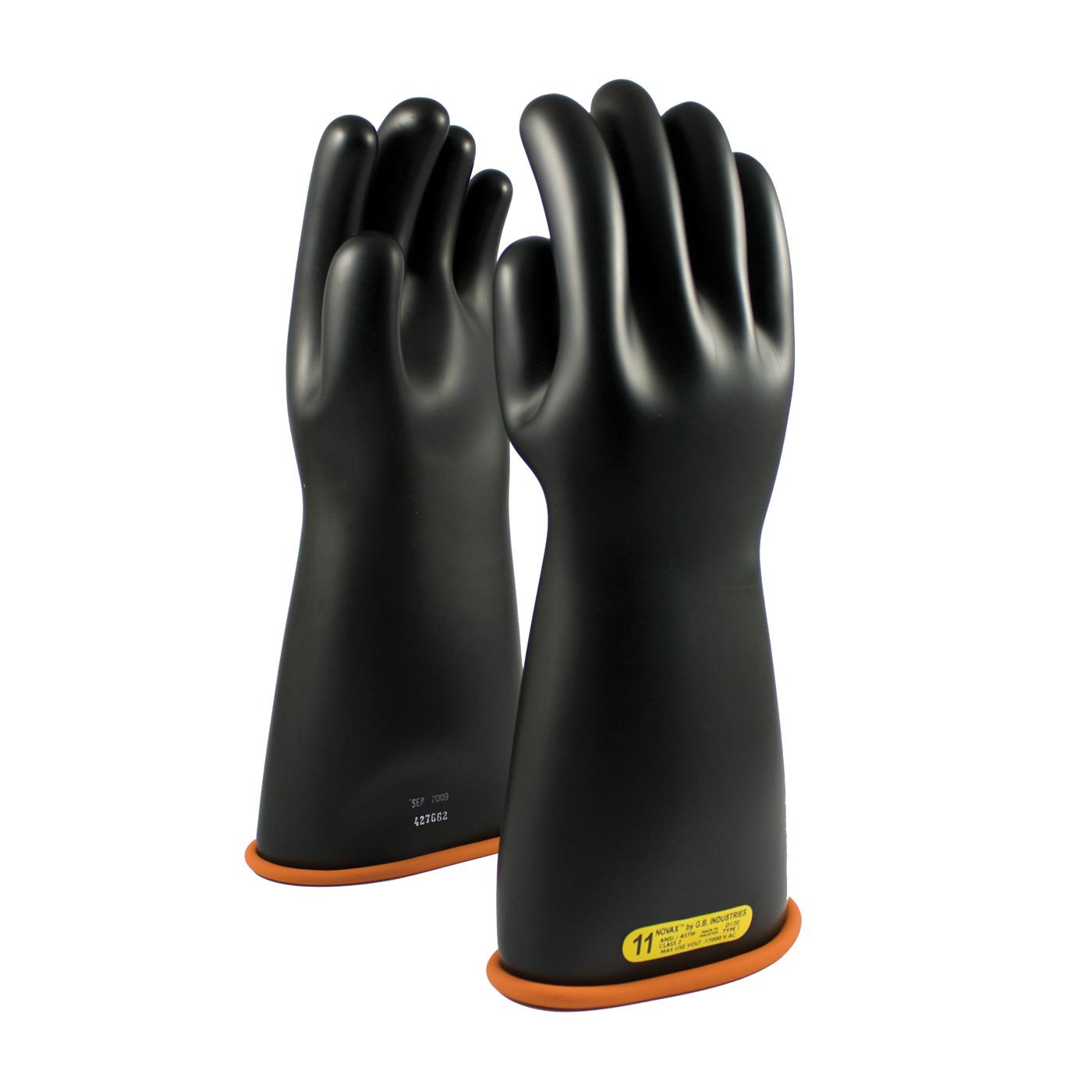 Gloves, Insulating, Series: 155-2-16, 8 Size, Natural Rubber, Black/Orange, Contoured Shape Style, Unlined Lining, Straight Cuff, 16 in Length, ASTM Class: 2