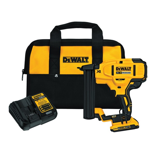 Cordless Stapler Kit, Kit Bare Tool/Kit, 1/4 in Crown, 1/2 to 1-1/2 in Staple Length, 18 ga Gauge, 100 Staples, 20 VDC, For Fastener Type: Narrow Crown Staples, Lithium-Ion Battery, 2 Ah Battery, Plastic Housing Material, D-Style Handle, Black/Yellow