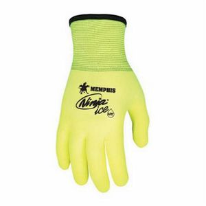 General Purpose Gloves, Dipped Insulated, Series: Ninja® Ice N9690HV, Coated Glove, M, HPT™ Palm, Acrylic/Nylon, Hi-Viz Yellow, Standard Finger, Acrylic, Knit Wrist Cuff, HPT™, Coating Coverage: Palm and Fingers, 9.8 in Length, Resists: Abrasion, Cut